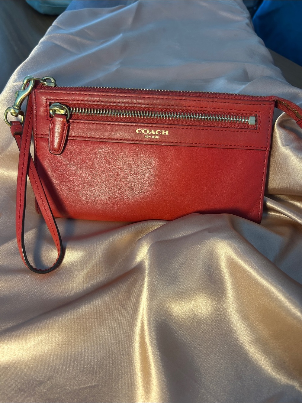 Coach Red Leather Wristlet with Gold Hardware